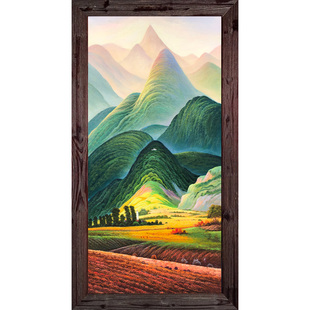 印象斑斓 巨人山 纯手绘油画 玄关走廊过道竖版欧式美式风景壁画 券