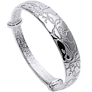 宝庆银楼足银999儿童天元手镯雪花银手镯男女纯银手环送宝宝礼物