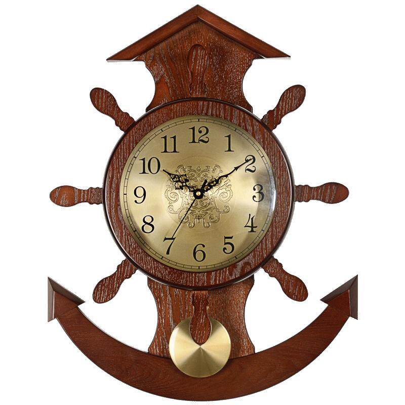 汉时舵手挂钟钟表客厅家用摇摆时钟创意欧式装饰木质船舵挂钟hp03