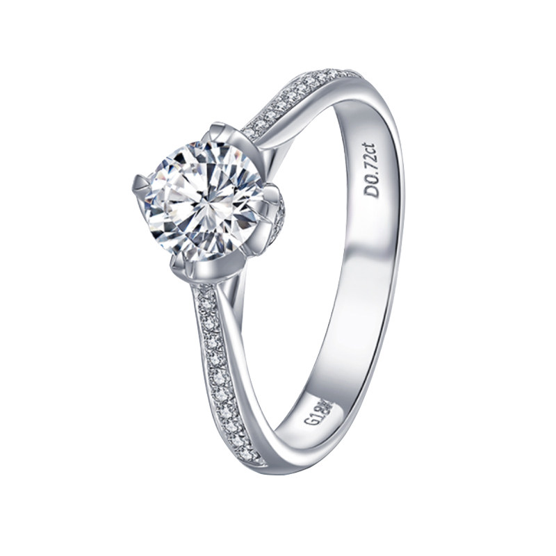 i结婚钻戒绽放do 纯银镀18k白金镶红宝石 戒指女真爱款订制莫桑石