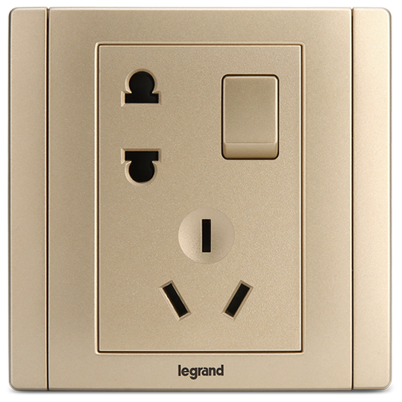 罗格朗tcl开关插座面板美涵香槟金带开关二三插一开5五孔墙壁电源