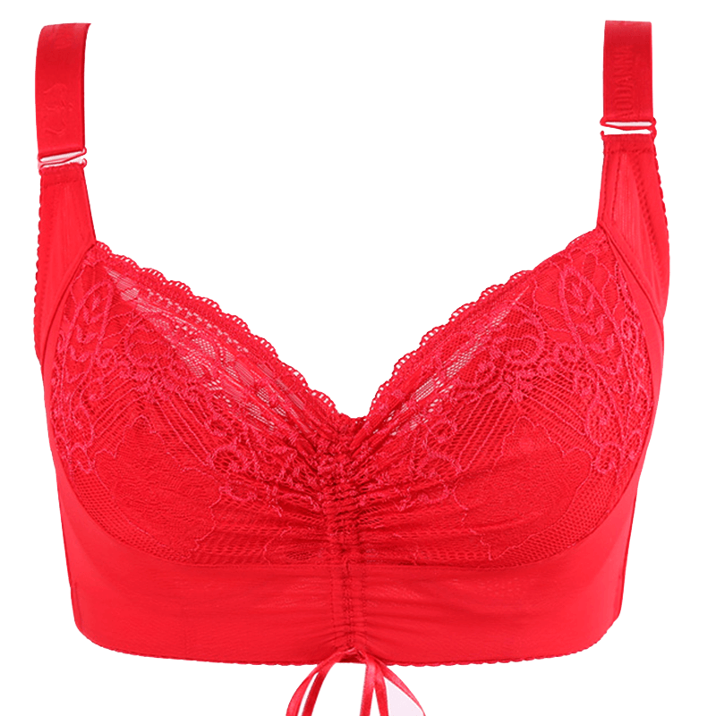 俏丹娜女士本命年内衣文胸聚拢调整型薄款红色大码胸罩收副乳7398