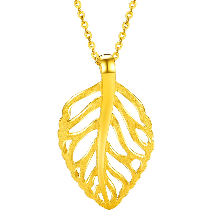 周大生黄金吊坠女新款999足金镂空树叶挂坠正品试试首饰可配项链