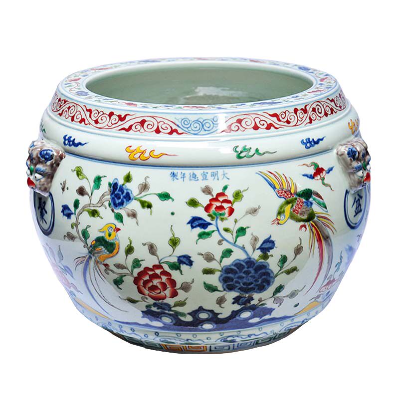 景德镇陶瓷仿古瓷器手绘粉彩聚宝盆中式复古家居摆件出土做旧招财