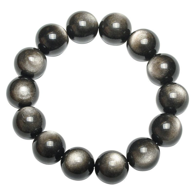天然银耀石圆珠单圈手链号称辟邪很强的黑曜石水晶单圈手链男女款