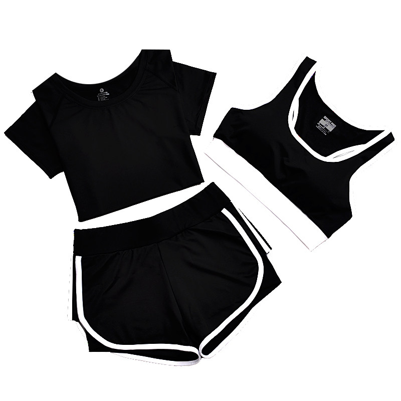 夏季运动套装女瑜伽服运动三件套跑步健身服速干运动短裤防震背心