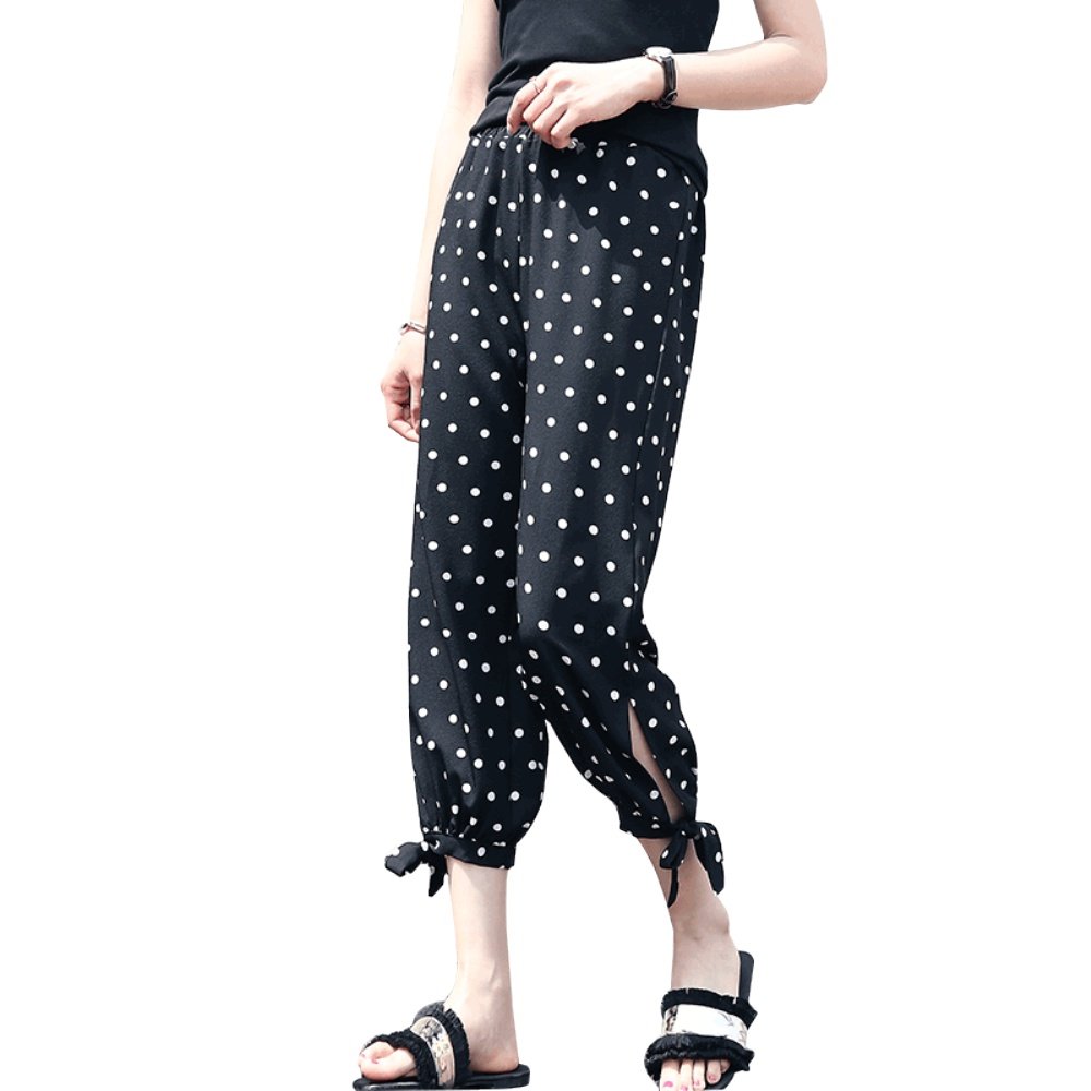 灯笼裤女宽松大码夏季女裤显瘦雪纺波点阔腿百搭薄款休闲七分裤子