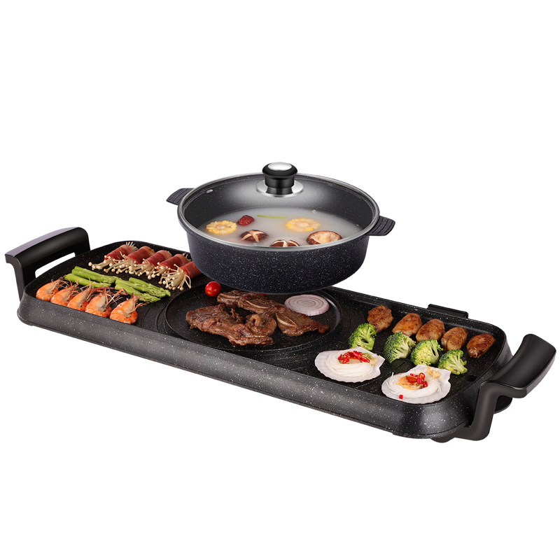 大师傅涮烤一体锅家用多功能鸳鸯煎烤肉机涮可分离烤肉电烤盘炉盘