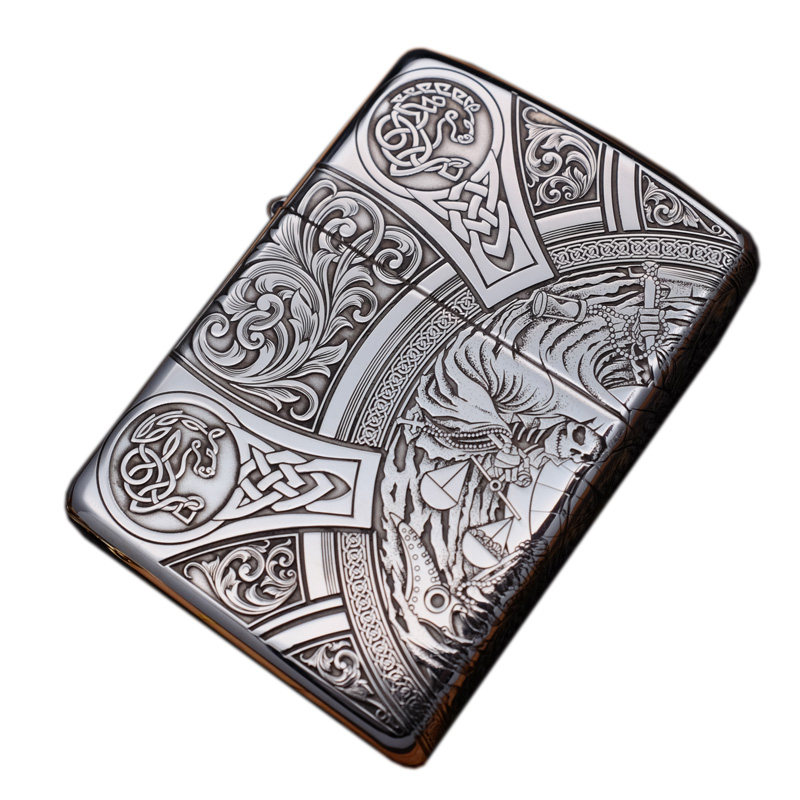 zippo正版芝宝煤油打火机纯银盔甲版精雕定制启示录天启四骑士