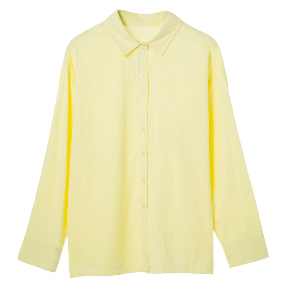 百思朵chic秋季鹅黄色衬衫森系少女淡黄色上衣显白纯棉bf宽松外套