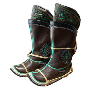 蒙古国进口头层牛皮男靴摔跤靴博克靴图腾马靴耐磨防滑摔跤靴男鞋 券