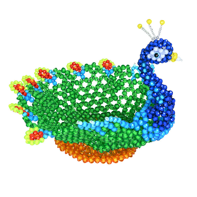 散珠编织水果盘收纳摆件饰品diy手工串珠制作创意孔雀果盘材料包