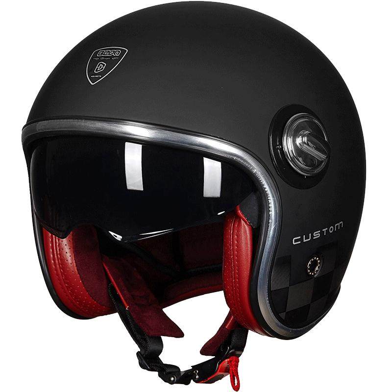 beon复古头盔男女四季摩托车哈雷半盔双镜片电动车机车安全帽冬季