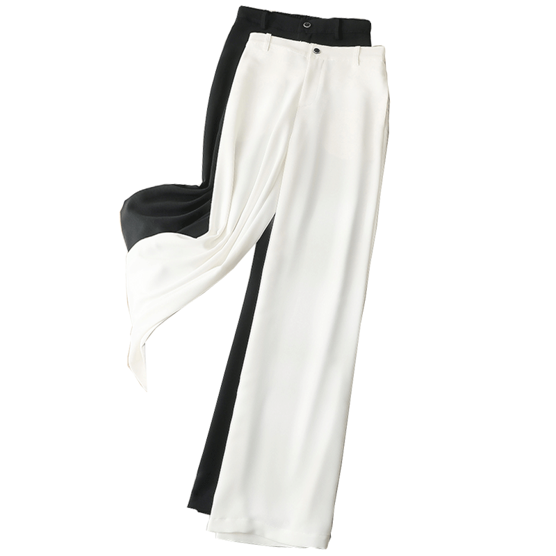 西装裤女宽松直筒垂感长裤 高腰显瘦cec白裤子 夏季雪纺阔腿裤子 - 斐