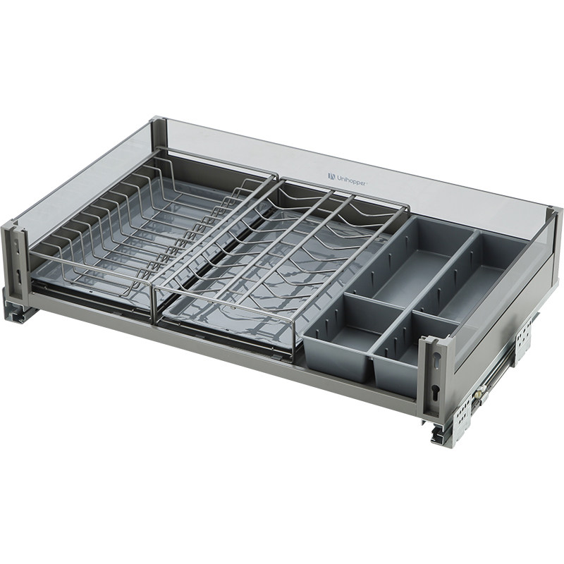 库博厨房组合拉篮橱柜三边玻璃碗碟抽屉式厨房收纳调味篮碗碟架