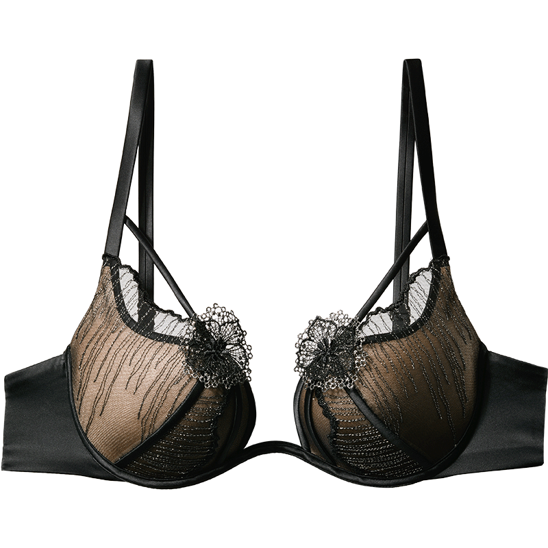 liza cheng法式深v内衣聚拢性感金属立体花朵刺绣文胸镂空lb0907