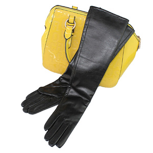 明星时尚女冬季保暖厚过肘长皮手套加长款真皮手套绵羊皮长手套