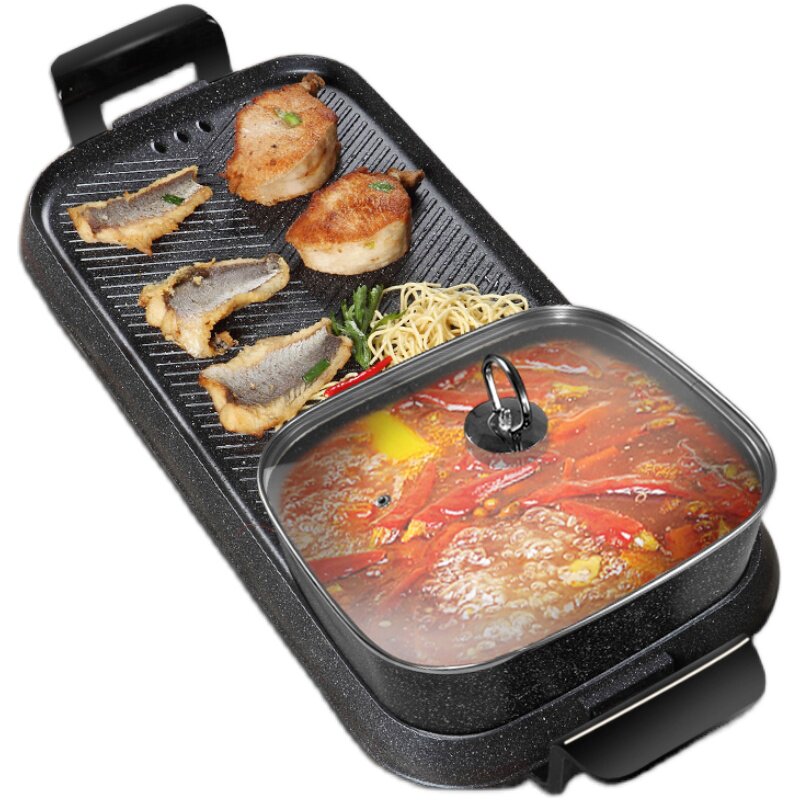 麦饭石电烧烤炉无烟不粘家用电烤盘韩式烤肉机涮烤煎炒火锅一体锅