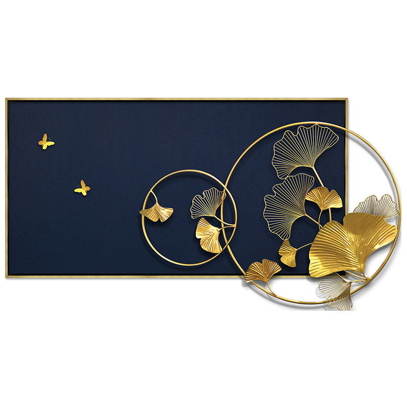 现代轻奢立体金属壁饰工艺画新中式客厅装饰画卧室床头挂画银杏叶