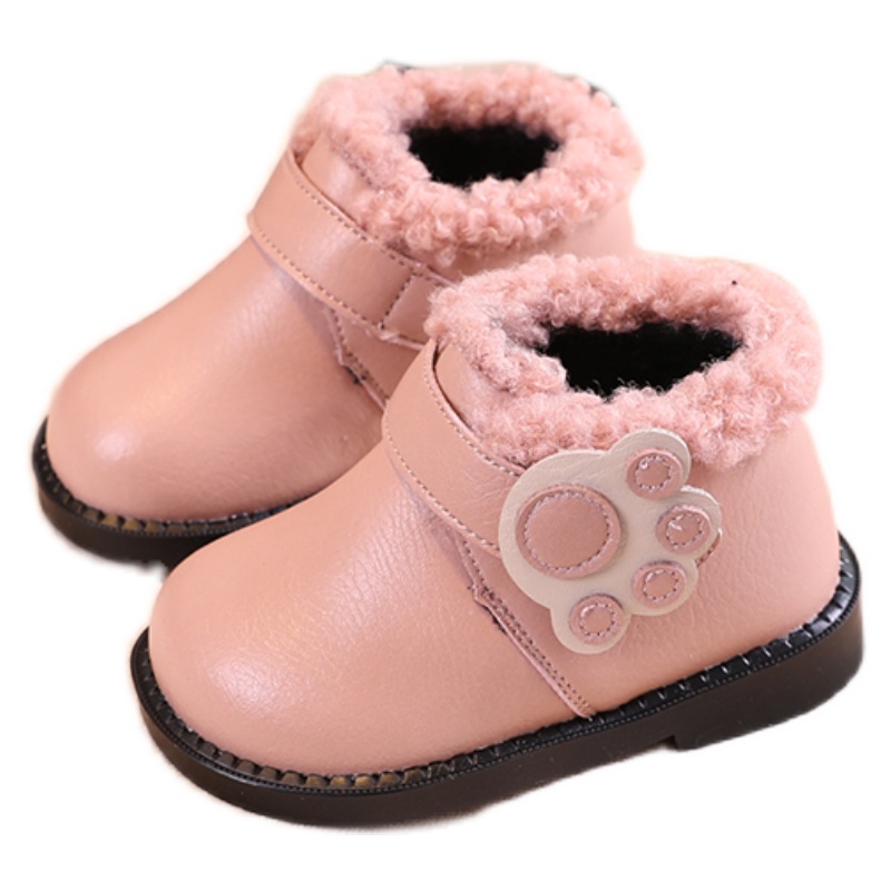 儿童加绒保暖棉鞋冬季防水皮鞋女童公主鞋宝宝软底学步鞋0