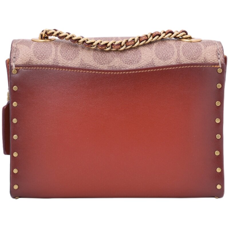 coach蔻驰女包 女士专柜款山茶花系列小号信封包帆布涂层配皮