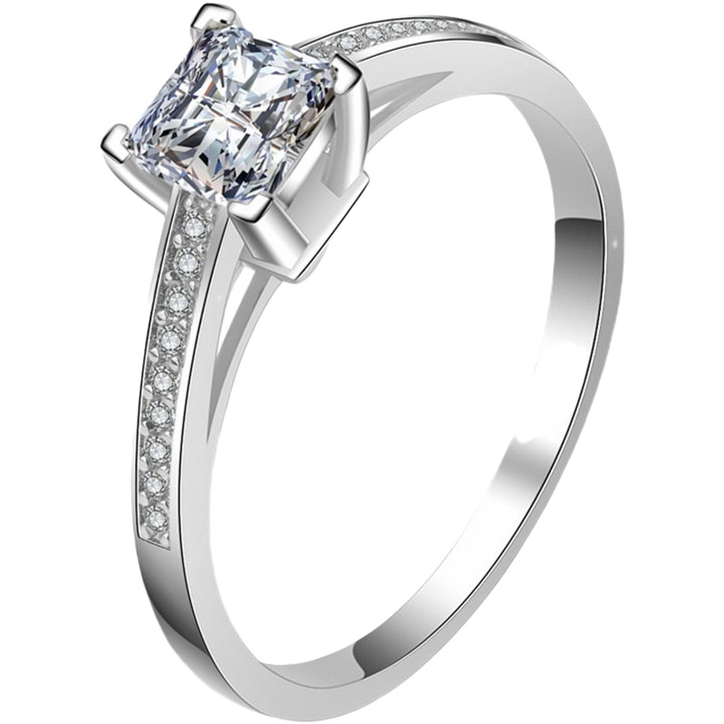 微镶公主正方钻戒指s925纯银方形克拉钻戒女仿真钻石求婚结婚戒子