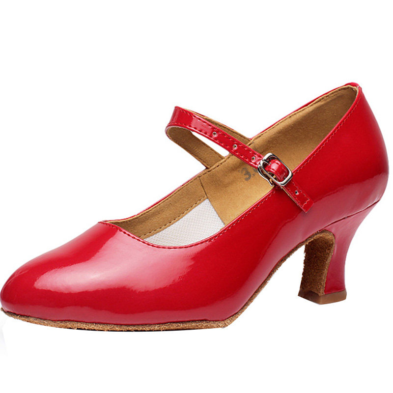 拉丁舞鞋成年女士红舞鞋舞蹈鞋软底中高跟交谊广场舞外穿时尚红色