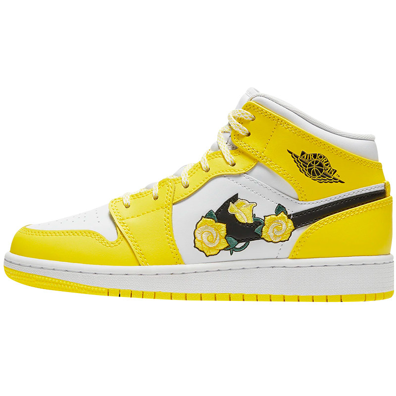小鸿体育airjordan1midaj1白黄花卉刺绣玫瑰中帮av5174700