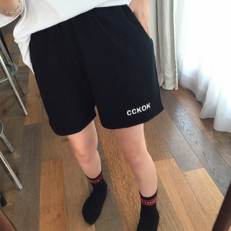 CCKOK黑色阔腿运动短裤女夏2018新款韩版高腰宽松学生ins休闲裤子