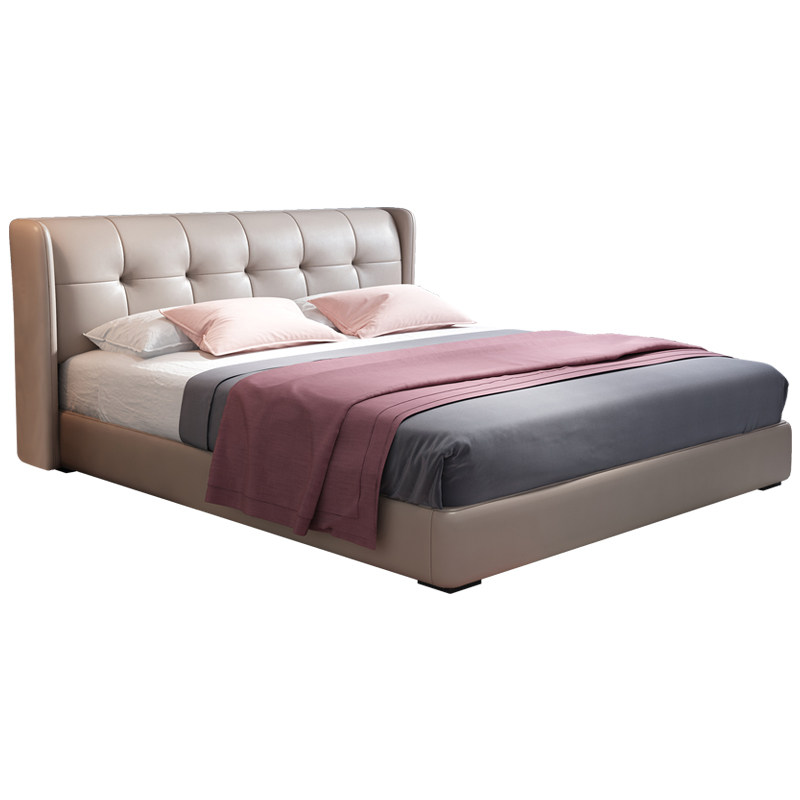 拉芙菲 真皮床主卧现代简约北欧卧室1.8米双人婚床榻榻米软包家具