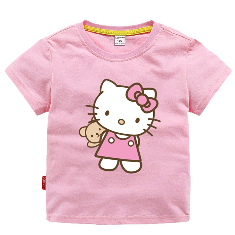 夏季新款女孩子大童装凯蒂猫女童半袖kt纯棉薄款卫衣服短袖t恤衫