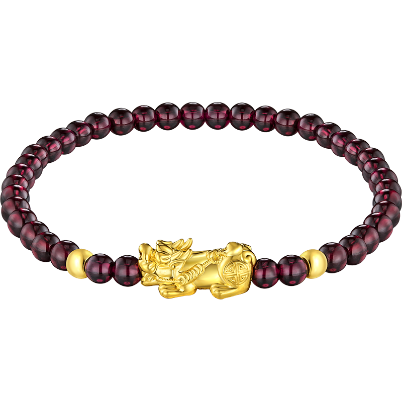 六福珠宝黄金貔貅手链男女转运珠石榴石貔貅手串定价b01a1tbb0005