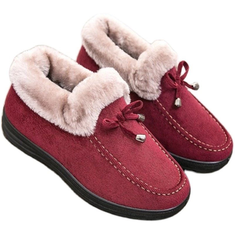 老北京棉鞋女冬季保暖加绒加厚短款平底防滑雪地靴妈妈毛毛鞋 - 魅穗