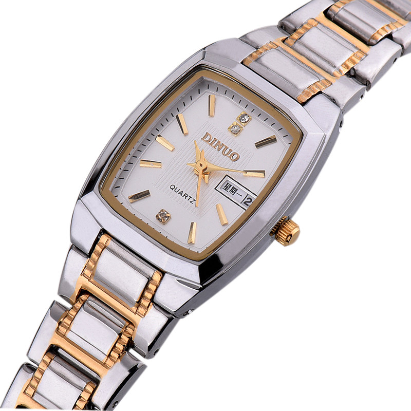 正品谛诺手表 女士休闲时装表 钢带防水石英表 双历超薄时尚女表