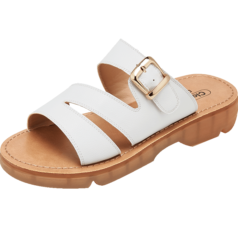 达芙妮2019夏拖鞋女简约条带方扣平底凉拖舒适pvc底云软通勤鞋