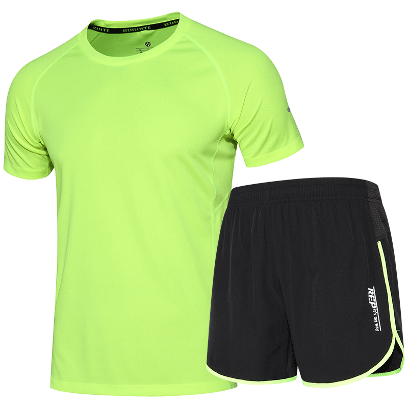 跑步运动套装男夏季速干衣三分短裤马拉松装备宽松夜晨跑健身服装