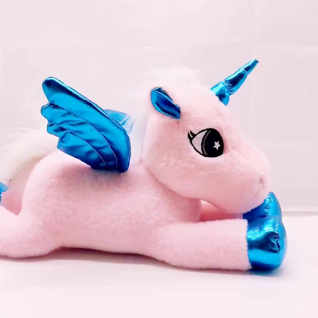 可爱的大毛绒玩具为孩子礼物花式刺绣标志粉红独角兽玩具批发 oem