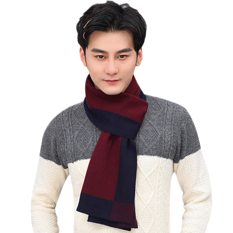 男士羊毛围巾秋冬季高档韩版百搭时尚红色保暖生日礼物羊绒围脖潮