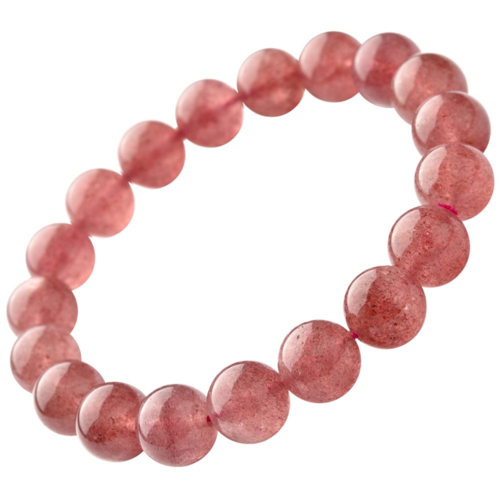 天然草莓晶手链女鸽血红单圈散珠子diy细手串粉色水晶手镯招桃花