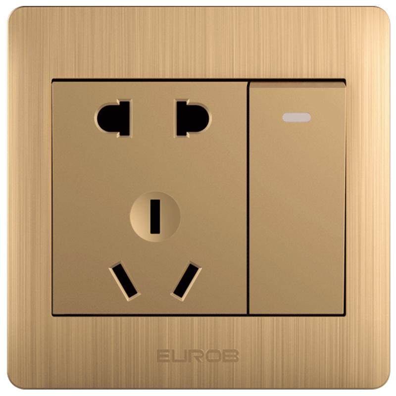 开关插座欧奔86型暗装一开双控五孔金色家用16a墙壁带usb面板多孔