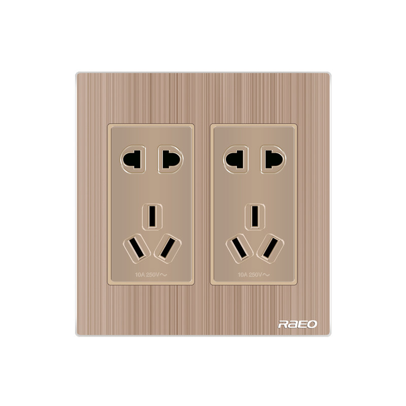 120*120型开关插座面板家用玫瑰金六位双控二三四开五孔电视电脑