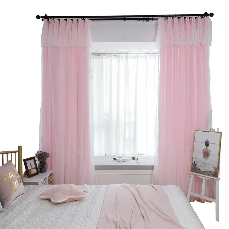 小清新公主风窗帘简约轻奢仙女卧室少女飘窗粉色遮光北欧网红款布