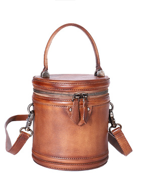 法缇斯真皮圆桶包文艺女斜挎小包