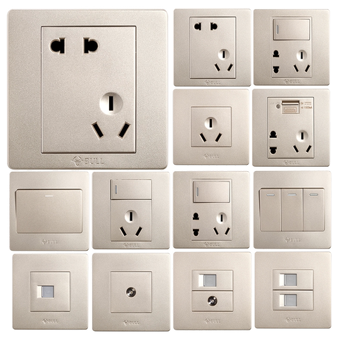 公牛开关插座家用86型暗装一开五孔插座面板墙壁墙式开关香槟金色