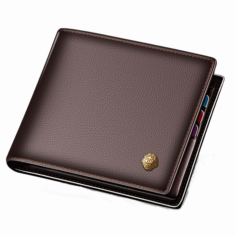 老人头钱包男士短款真皮横款头层牛皮商务拉链钱夹潮卡包青年皮夹