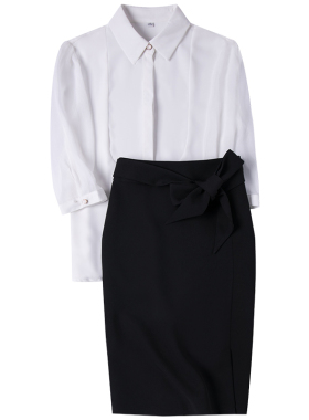 灰色职业装气质女神范夏季套装套裙