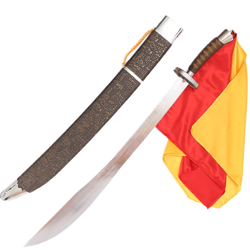 大正健身新款武术刀响刀太极刀软刀木柄皮革编花柄大号刀未开刃