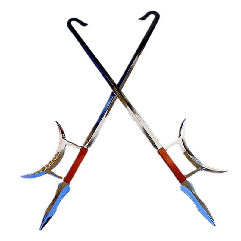 不锈钢虎头双钩武术器械护手钩月牙钩十八般兵器表演双钩硬钩软钩