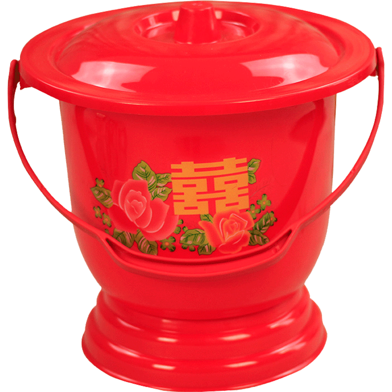 婚庆用品痰盂罐子孙桶结婚红色塑料带盖手提式高脚痰盂婚礼陪嫁妆