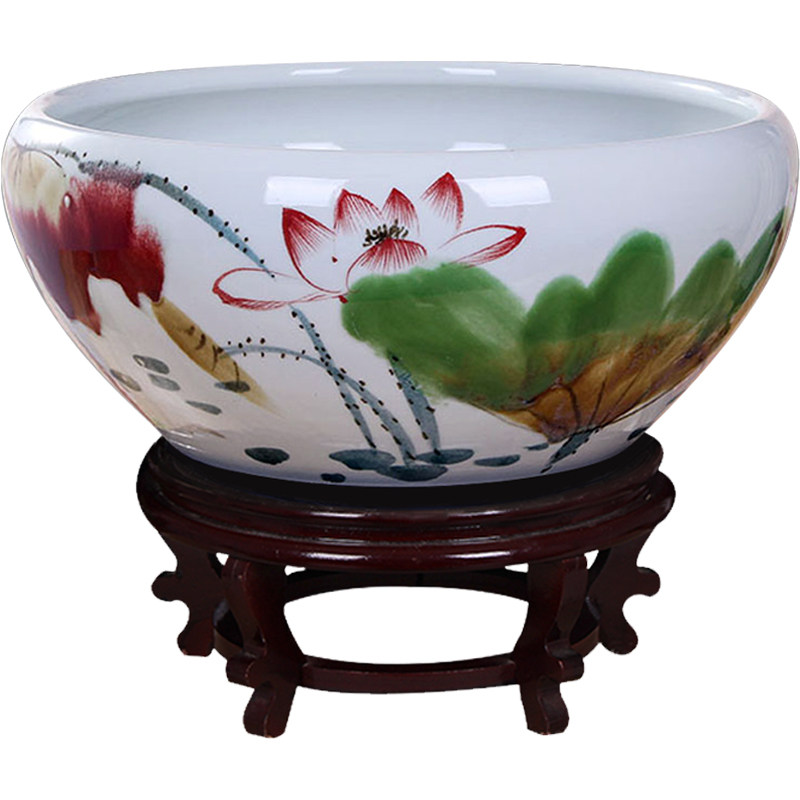 景德镇陶瓷鱼缸养鱼盆青花瓷金鱼缸鱼盆乌龟缸睡碗莲家居花盆摆件